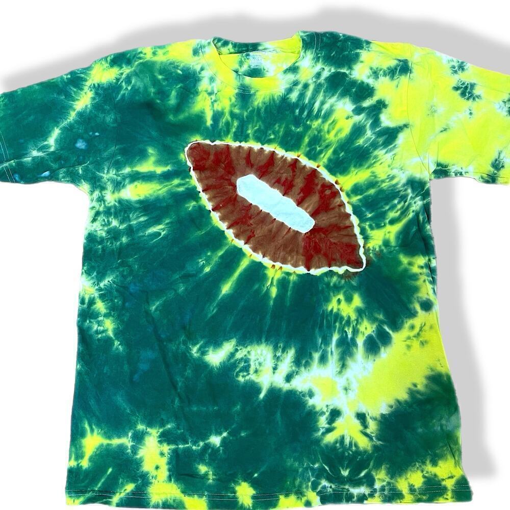 handmade tie dyed unisex tshirt XL green yellow football